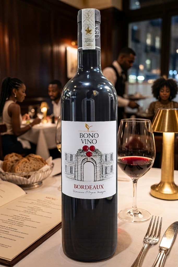 Bouteille Bono Vino Bordeaux sur table